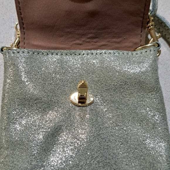 $3. start gold-Gray Crossbody Bag with Flap Closure and Gold-Toned Hardware - Picture 8 of 9